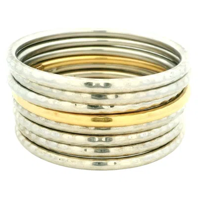 Pre-owned Roberto Coin Martellato 18k Gold And Sterling Silver Set Of Eight Bangles In Multiple