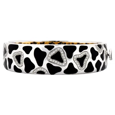 Pre-owned Roberto Coin Panda Diamond Black Onyx 18k White Gold Bangle Bracelet