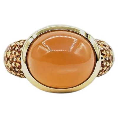 Pre-owned Roberto Coin Peach Moonstone & Citrine Ring In 18k Yellow Gold By