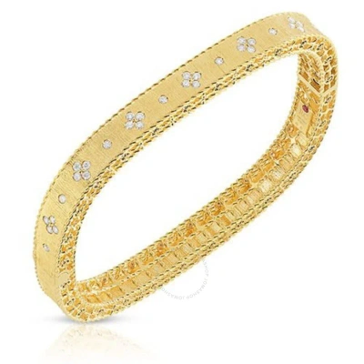 Roberto Coin Princess 18k Yellow Gold Satin Finish Bangle With Fleur De Lis Diamonds