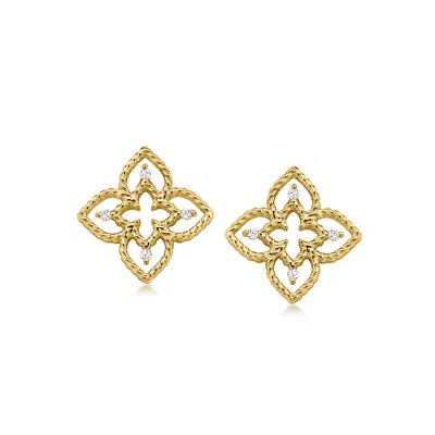 Roberto Coin "princess Flower" 18kt Yellow Gold Earrings With Diamonds