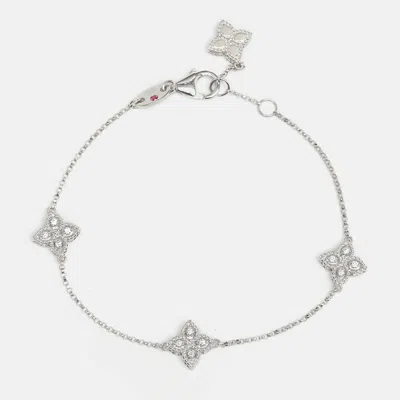 Pre-owned Roberto Coin Princess Flower Diamond 18k White Gold Station Bracelet In Silver