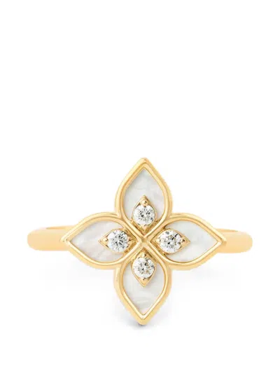 Roberto Coin Princess Flower Mother-of-pearl And Diamond Ring In Gold