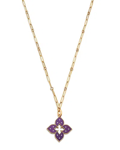 ROBERTO COIN PURPLE TITANIUM & 18K ROSE GOLD VENETIAN PRINCESS DIAMOND FLOWER PENDANT NECKLACE, 33