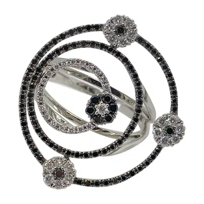 Pre-owned Roberto Coin Ring Black White Diamond Ring Rare Circle Motif 18 Karat White Gold