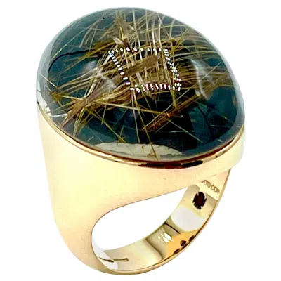 Pre-owned Roberto Coin Rutilated Quartz And Rose Gold Cocktail Ring In Red