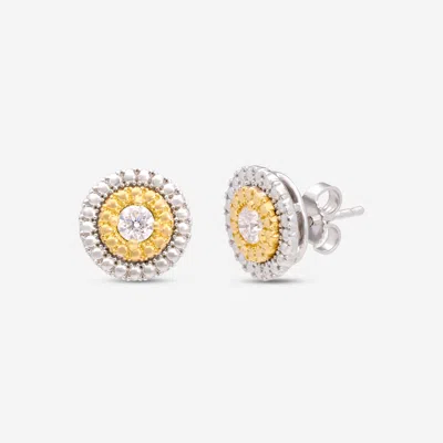 Roberto Coin Siena 18k White & Yellow Gold Diamond Dot Stud Earrings 111477averx0 In Silver