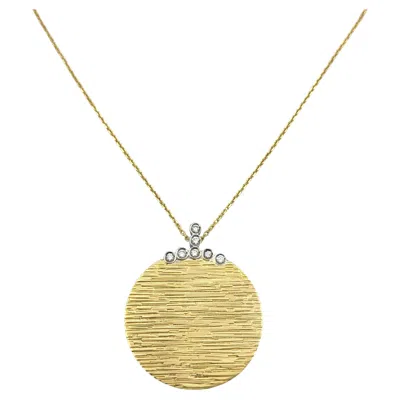 Pre-owned Roberto Coin Textured Disc Pendant Necklace With Diamonds 18 Karat Yellow Gold
