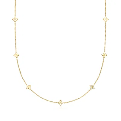 Roberto Coin "tiny Flower" .18 Ct. T.w. Diamond Flower Station Necklace In 18kt Yellow Gold