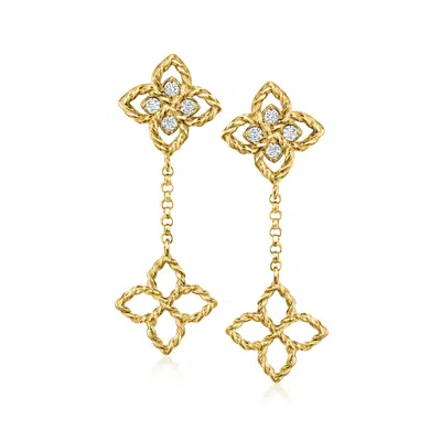 Roberto Coin "tiny Flower" Diamond Flower Drop Earrings In 18kt Yellow Gold