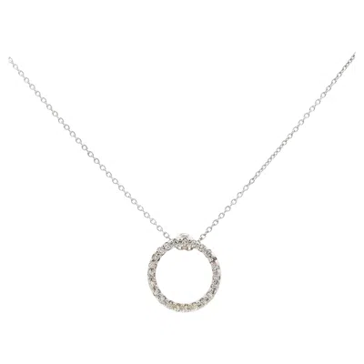 Pre-owned Roberto Coin Tiny Treasures Diamond Circle 18 Karat White Gold Pendant Necklace