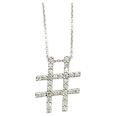 Pre-owned Roberto Coin Tiny Treasures Diamond Hashtag Pendant Necklace 18 Karat White Gold