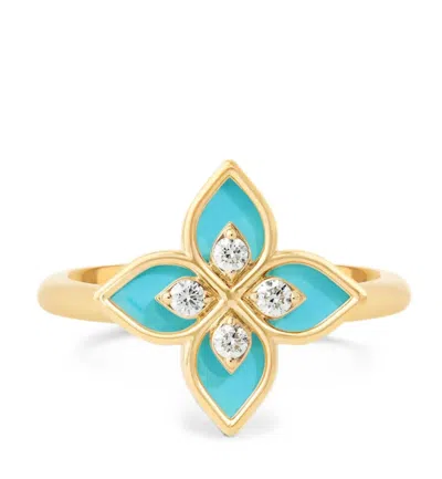 Roberto Coin Turquoise Inlay Diamond Flower Ring