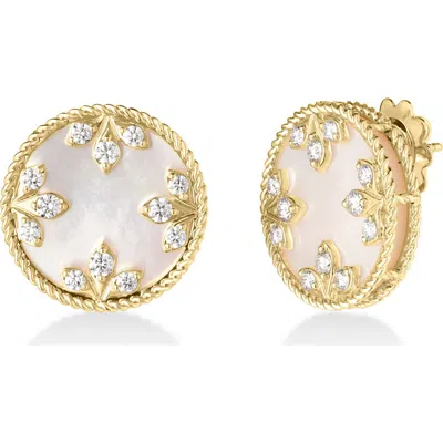 Roberto Coin Venetian Diamond & Mother-of-pearl Medallion Stud Earrings In Multi
