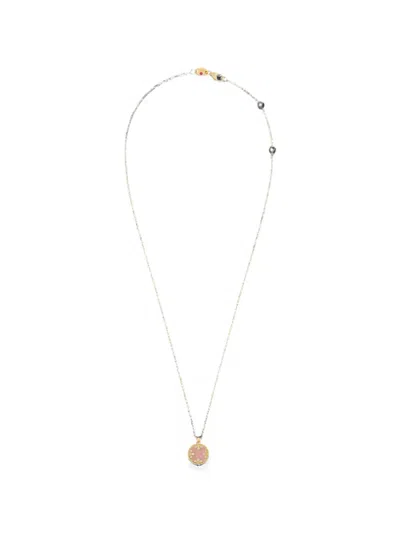 Roberto Coin Venetian Medallions Diamond And Pink Opal Necklace In Gold
