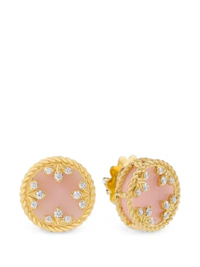 Roberto Coin Venetian Medallions Pink Opal And Diamond Earrings In Gold