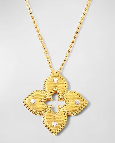 Roberto Coin Venetian Princess 18k Diamond Open Flower Necklace In Gold