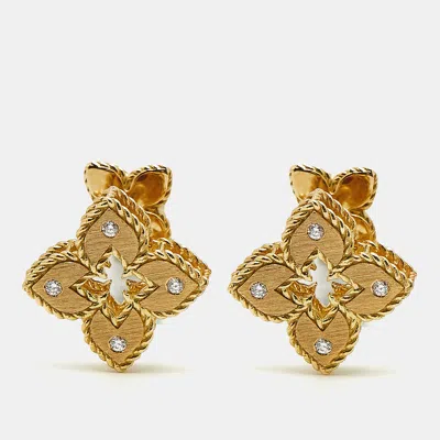 Pre-owned Roberto Coin Venetian Princess Diamond 18k Yellow Gold Earrings