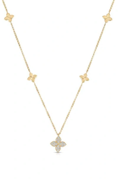Roberto Coin Venetian Princess Diamond Flower Station Necklace In Yellow Gold