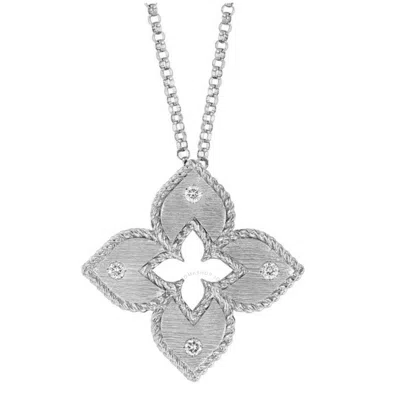 Roberto Coin Venetian Princess Flower White Gold Pendant With Diamonds