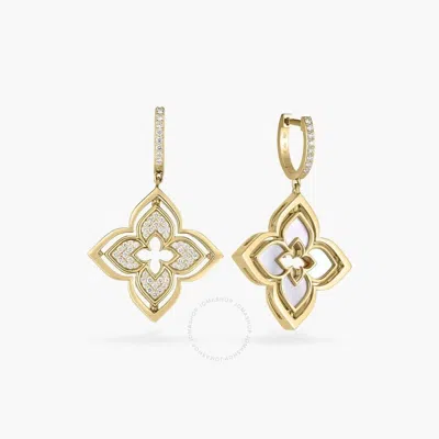 Roberto Coin Venetian Princess Mother Of Pearl And Diamond Flower Earrings In 18k Yellow Gold - 8883