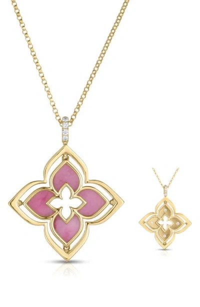 Roberto Coin Venetian Princess Pirouette Diamond Pavé Flower Pendant Necklace In Gold
