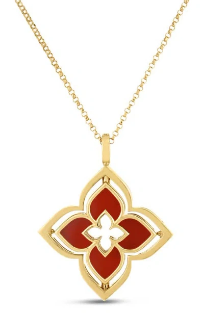Roberto Coin Venetian Princess Pirouette Red Agate Flower Pendant Necklace In Yellow