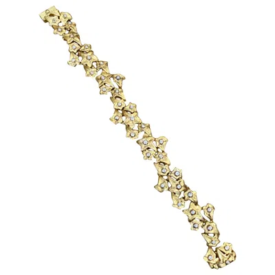 Pre-owned Roberto Coin Vintage  Leaf Diamond Bracelet In 18k Yellow Gold