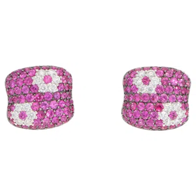 Pre-owned Roberto Coin Vintage  Pink Sapphire And Diamond Bar Cufflinks In White Gold