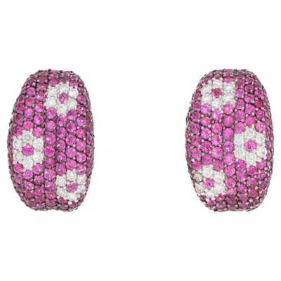 Pre-owned Roberto Coin Vintage  Pink Sapphire And Diamond Earrings In White Gold