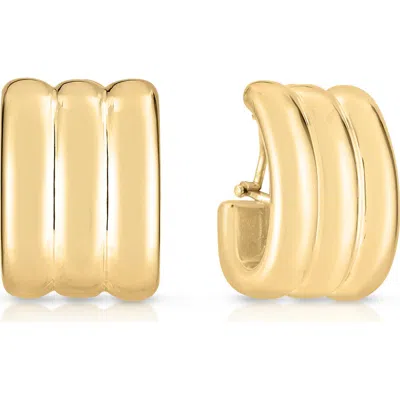 Roberto Coin Wide Ridge Hoop Earrings In Yellow Gold