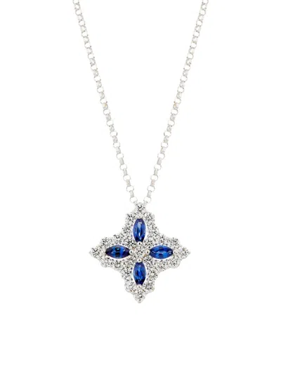 Roberto Coin Women's Diamond Princess 18k White Gold, Sapphire & 0.50 Tcw Diamond Necklace In Silver