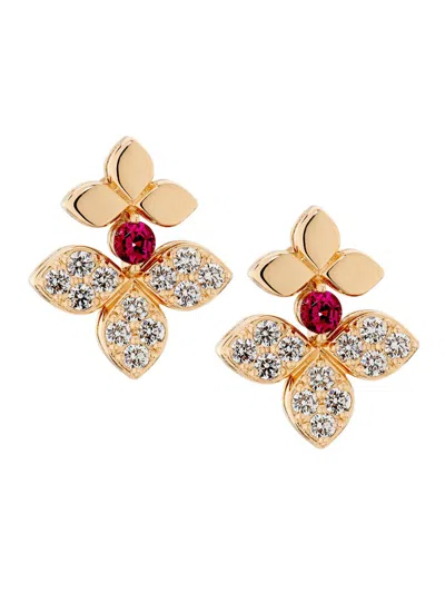 Roberto Coin Women's Love In Verona 18k Rose Gold, 0.23 Tcw Diamond & Rubellite Split Flower Stud Earrings In Neutral