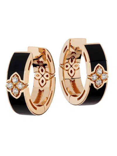 Roberto Coin Women's Love In Verona 18k Rose Gold, Enamel & 0.06 Tcw Diamond Hoop Earrings In Pattern