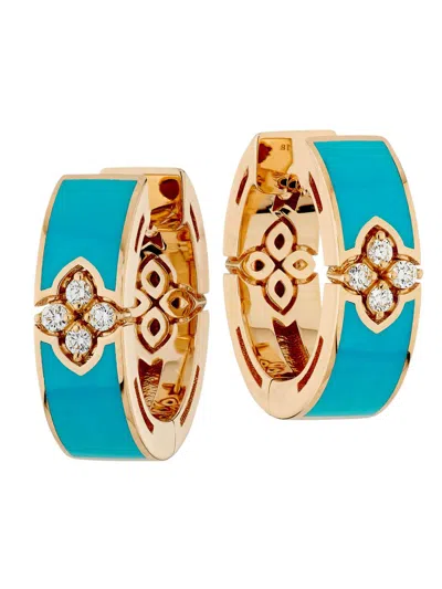 Roberto Coin Women's Love In Verona 18k Rose Gold, Enamel & 0.06 Tcw Diamond Hoop Earrings In Blue