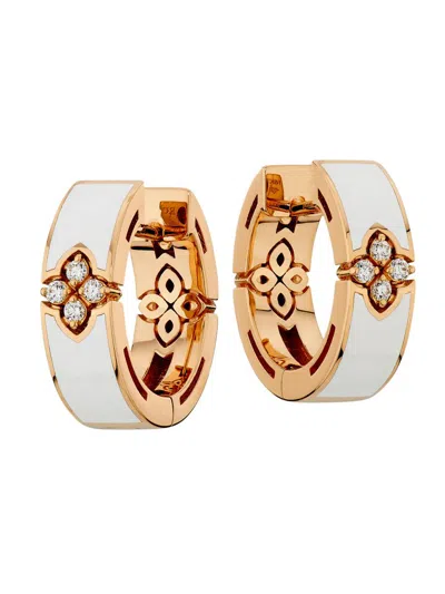 Roberto Coin Women's Love In Verona 18k Rose Gold, Enamel & 0.06 Tcw Diamond Hoop Earrings
