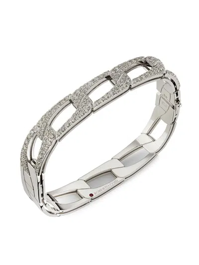 Roberto Coin Women's Navarra 18k White Gold & 2.68 Tcw Diamond Square Chain Bangle In Silver