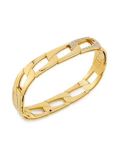 Roberto Coin Women's Navarra 18k Yellow Gold & 0.50 Tcw Diamond Square Chain Bangle