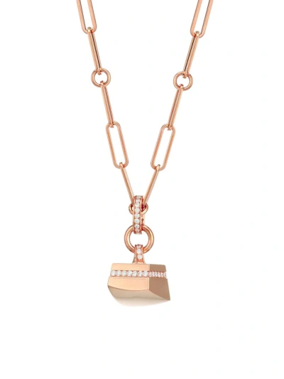Roberto Coin Women's Sauvage Privé 18k Rose Gold & Diamond Pavé Oval Link Pendant Necklace