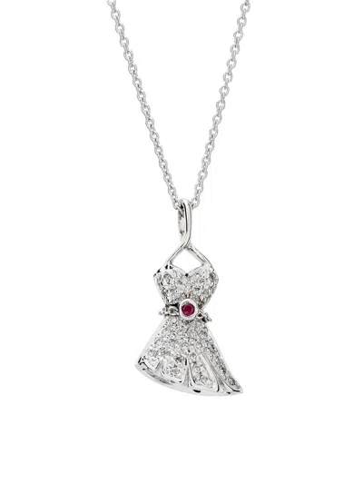 Roberto Coin Women's Tiny Treasures 18k White Gold, 0.13 Tcw Diamond & Ruby Little Black Dress Pendant Necklace In Silver