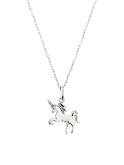 Roberto Coin Women's Tiny Treasures 18k White Gold & 0.01 Tcw Diamond Unicorn Pendant Necklace In Metallic