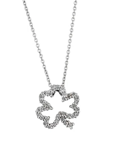 Roberto Coin Women's Tiny Treasures 18k White Gold & 0.14 Tcw Diamond Four-leaf Clover Pendant Necklace In Black