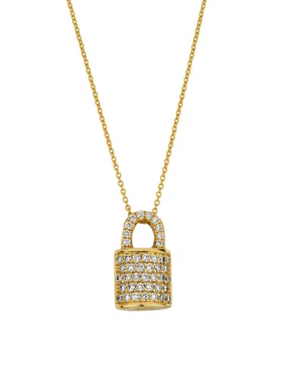 Roberto Coin Women's Tiny Treasures Lock 18k White Gold, Ruby & 0.45 Tcw Diamond Necklace In Brown