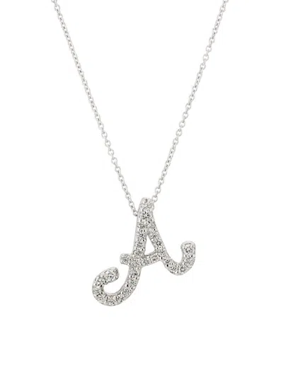 Roberto Coin Women's Tiny Treasures Script Initial 18k White Gold, Ruby & 0.24-0.34 Tcw Diamond Pendant Necklace In Black