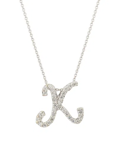 Roberto Coin Women's Tiny Treasures Script Initial 18k White Gold, Ruby & 0.24-0.34 Tcw Diamond Pendant Necklace In Green