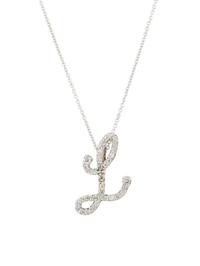 Roberto Coin Women's Tiny Treasures Script Initial 18k White Gold, Ruby & 0.24-0.34 Tcw Diamond Pendant Necklace In Silver