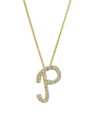 Roberto Coin Women's Tiny Treasures Script Initial 18k Yellow Gold, Ruby & 0.24-0.34 Tcw Diamond Pendant Necklace