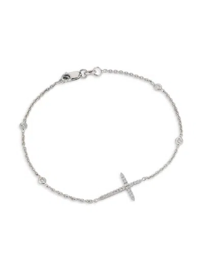 Roberto Coin Women's Tiny Treasures Side Cross 18k White Gold, Ruby & 0.18 Tcw Diamond Bracelet