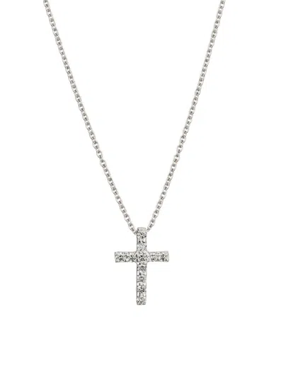Roberto Coin Women's Tiny Treasures Small Cross 18k White Gold, Ruby & 0.10 Tcw Diamond Necklace In Green