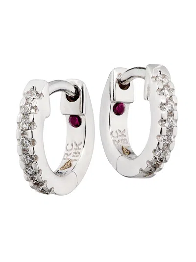 Roberto Coin 18k White Gold Diamond Small Hoop Earrings In White/gold